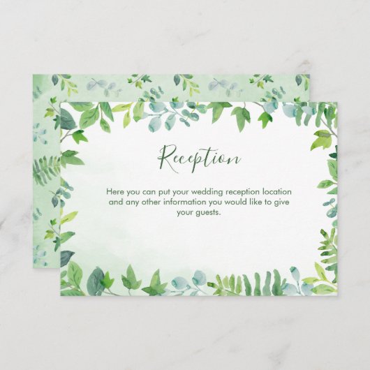 Carte de réception de mariage Watercolor Greenery (Devant / Derrière)