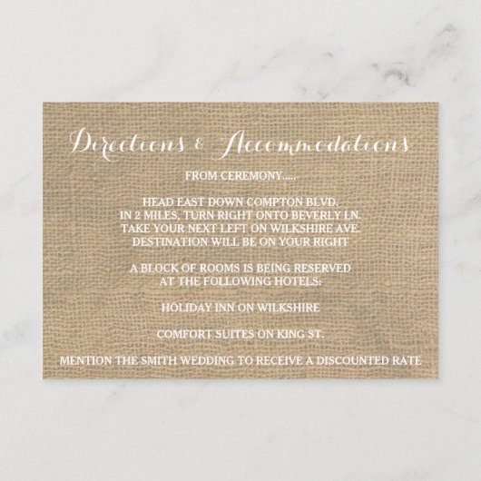 Carte de réception d'hiver Rustique Burlap Pine Tr (Dos)