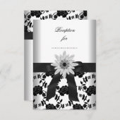 Carte de réception Diamant noir blanc Fleur (Devant / Derrière)