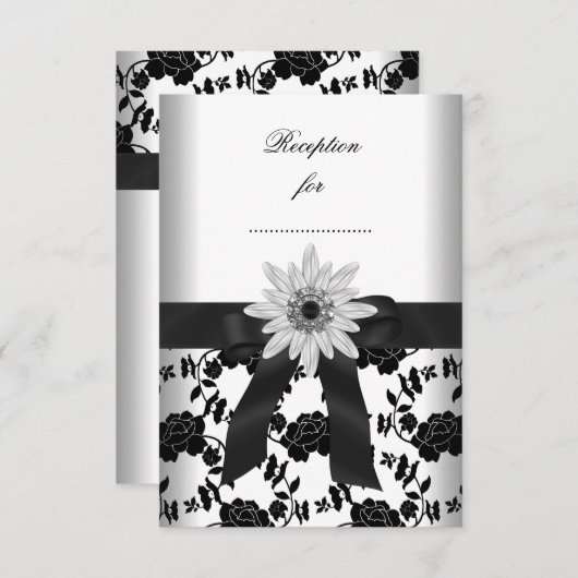 Carte de réception Diamant noir blanc Fleur (Devant / Derrière)