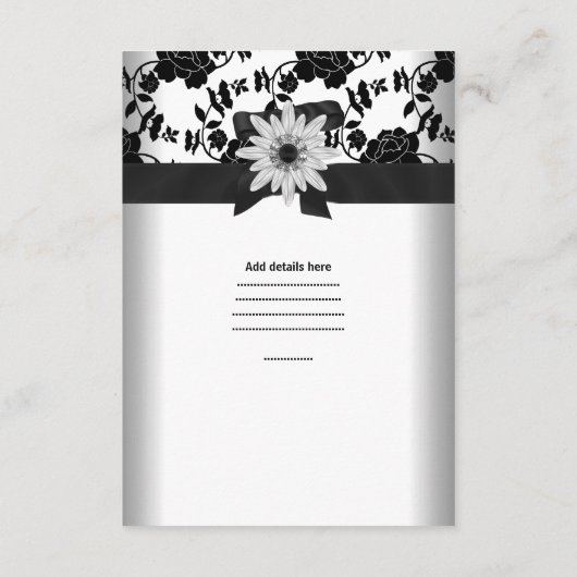 Carte de réception Diamant noir blanc Fleur (Dos)