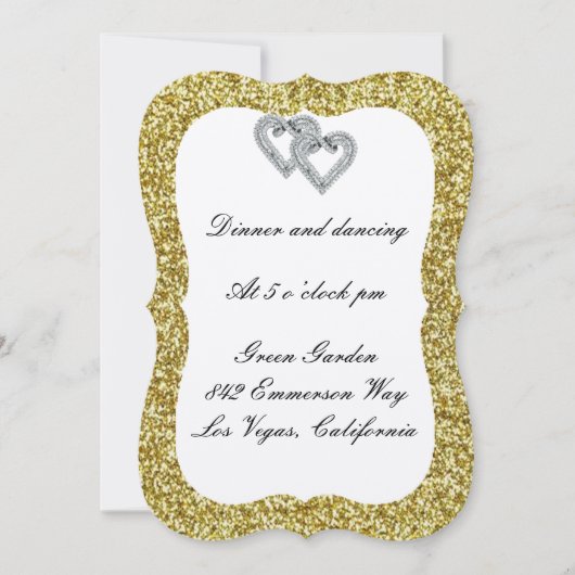 Carte de réception Diamond Hearts Gold Parties sci (Devant)