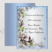 Carte de réception élégante aux fleurs violettes e (Devant / Derrière)