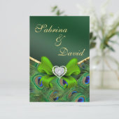 Carte de réception Emerald Green Peacock (Debout devant)
