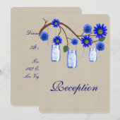 Carte de réception en bocaux en jute rustique bleu (Devant / Derrière)