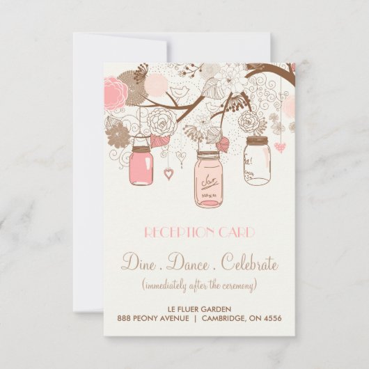 Carte de réception en bocaux Mason rose rustique v (Devant)