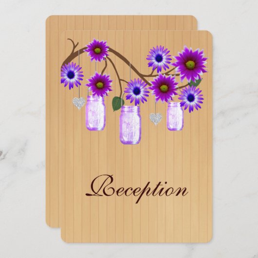 Carte de réception en bocaux Mason violet rustique (Devant / Derrière)