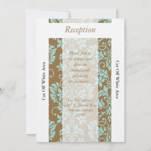 Carte de réception en damas brun et bleu (Devant)