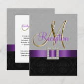 Carte de réception en gris violet noir damassé or (Devant / Derrière)