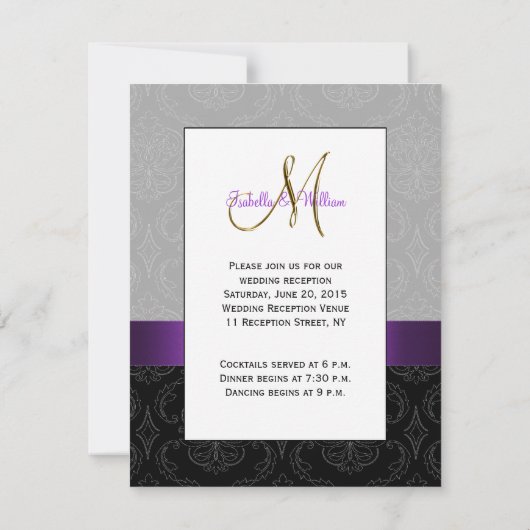 Carte de réception en noir et gris pourpre avec da (Dos)