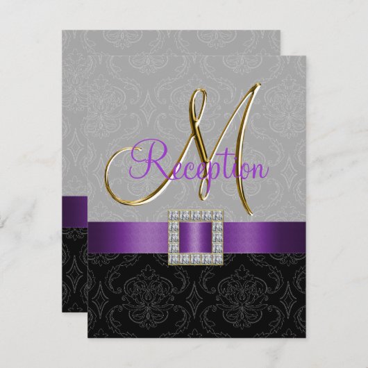 Carte de réception en noir et gris pourpre avec da (Devant / Derrière)