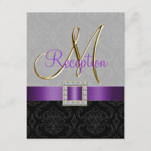 Carte de réception en or violet gris noir Damas
