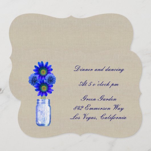 Carte de réception en pot Mason bleu rustique (Devant / Derrière)