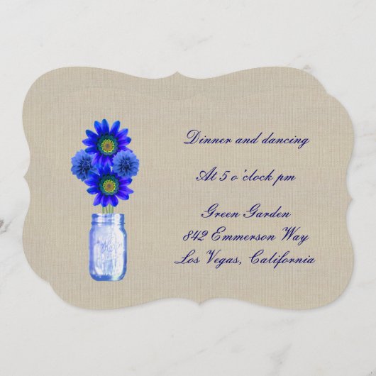 Carte de réception en pot Mason Burlap Rustique Bl (Devant / Derrière)