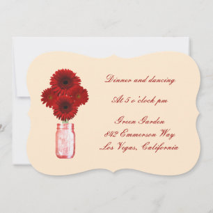 Carte de réception en pot Mason de fleurs rouges