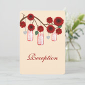 Carte de réception en pot Mason de fleurs rouges (Debout devant)