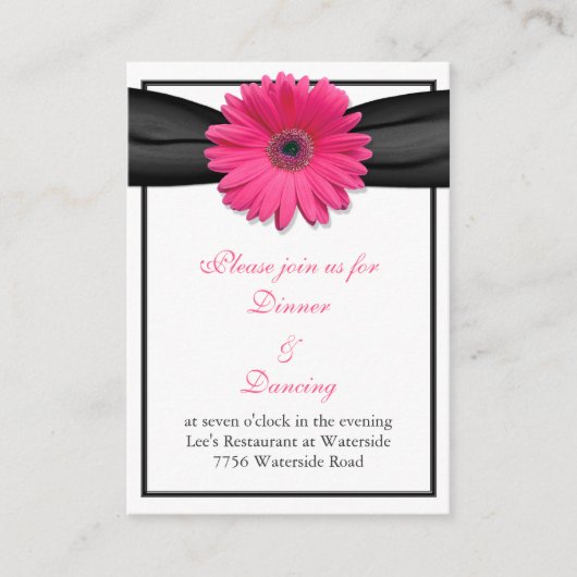 Carte de réception en ruban noir rose Gerbera Dais (Devant)
