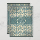 Carte de réception en velours bleu damassé (Devant / Derrière)