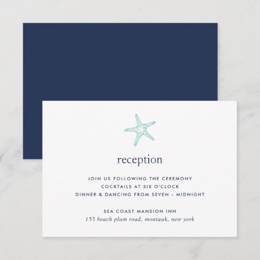 Carte de réception étoile de mer turquoise et mari (Devant / Derrière)