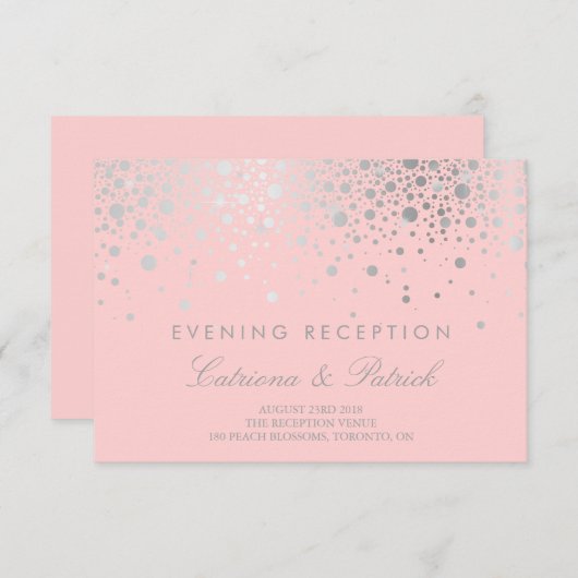 Carte de réception Faux Blush argenté Confetti (Devant / Derrière)
