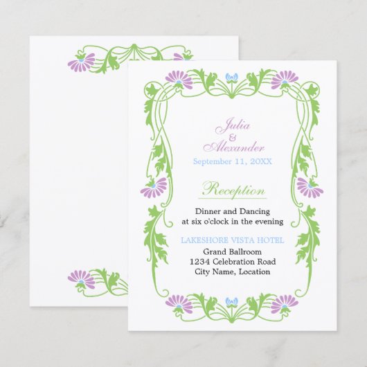 Carte de réception Fleurs et volutes de feuilles é (Devant / Derrière)