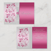 Carte de réception florale en argent et rose (Devant / Derrière)