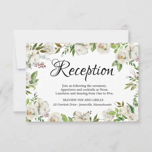 Carte de réception Florale Rose blanche (Devant)