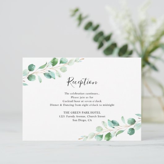 Carte de réception géométrique Eucalyptus Greenery (Debout devant)