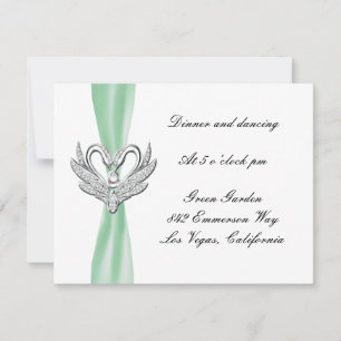 Carte de réception Green Ribbon Silver Swans