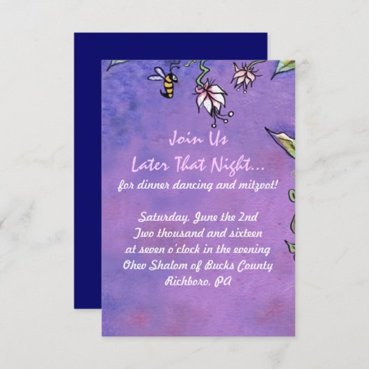 Carte de réception Invitation Bat mitzvah des oise (Devant / Derrière)