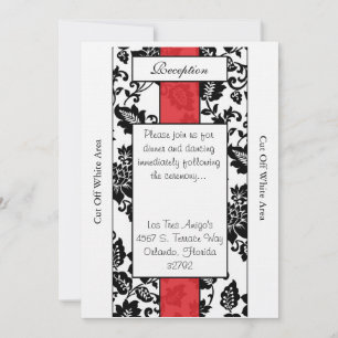 Carte de réception Mariage damassé Floral Noir/Rou