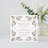 Carte de réception Mariage Temple Bordures feuille (Debout devant)