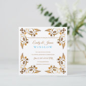 Carte de réception Mariage Temple Bordures feuille (Debout devant)