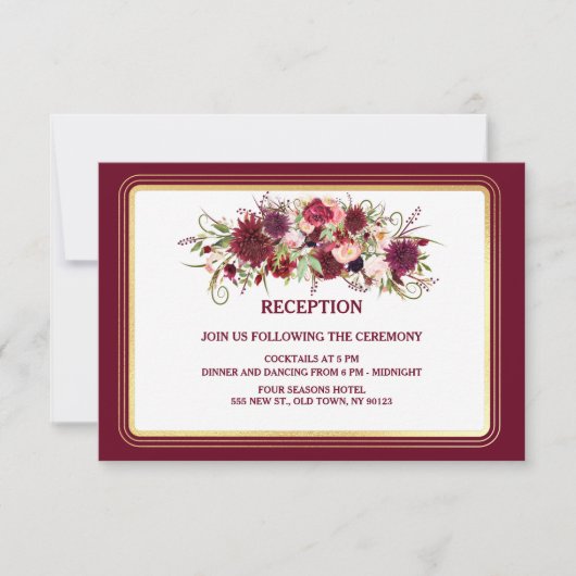 Carte de réception Marsala Red and Gold Wedding (Devant)