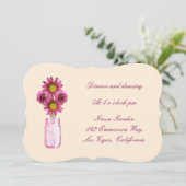Carte de réception Mason Jar aux fleurs roses (Debout devant)