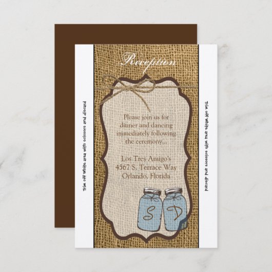 Carte de réception Mason Jar Burlap 3,5 x 7 rouill (Devant / Derrière)