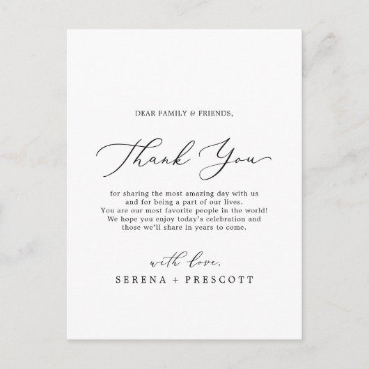 Carte de réception Merci de calligraphie délicate (Devant)