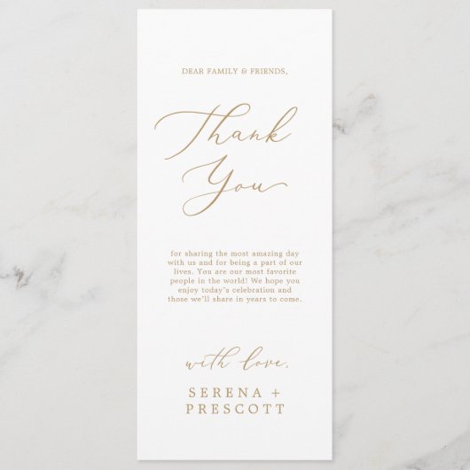 Carte de réception Merci de longueur de thé en or  (Devant)