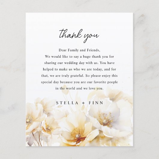 Carte de réception Merci de mariage blanc or (Devant)