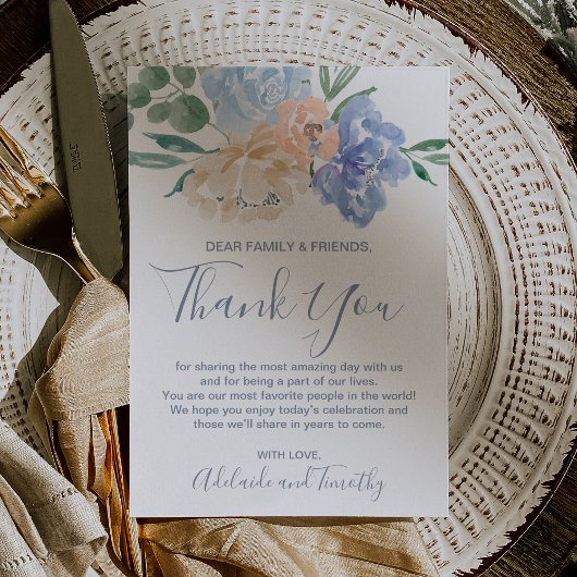 Carte de réception Merci Dusty Blue Florals