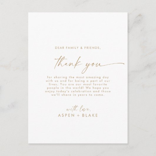 Carte de réception Merci en or moderne (Devant)