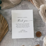 Carte de réception Merci moderne<br><div class="desc">Ce script moderne grâce à la carte de réception est parfait pour un mariage minimaliste. Le design simple en noir et blanc présente une typographie industrielle unique avec style boho moderne. Personnalisable dans n'importe quelle couleur. Gardez le design minimal et élégant, en l'état, ou personnalisez-le en ajoutant vos propres graphiques...</div>