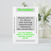 Carte de réception moderne Neon Grille verte 3,5 x (Debout devant)