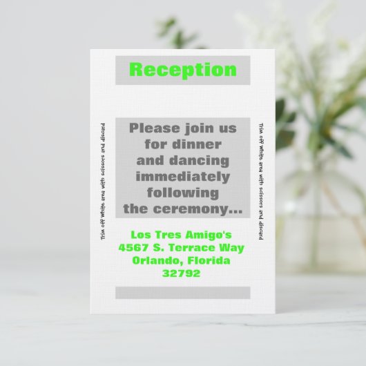 Carte de réception moderne Neon Grille verte 3,5 x (Debout devant)