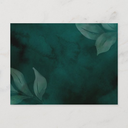 carte de réception moderne vert émeraude et feuill (Dos)