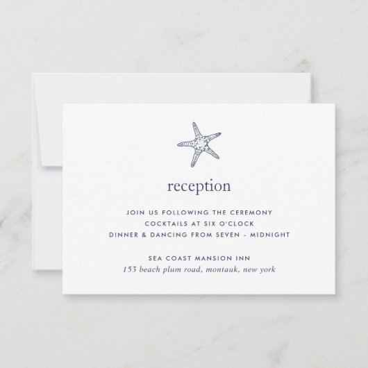 Carte de réception Navy & White Starfish (Devant)