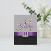 Carte de réception noire grise violette avec damas (Debout devant)