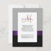 Carte de réception noire grise violette avec damas (Dos)