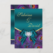 carte de réception paon prune sarcelle (Devant / Derrière)