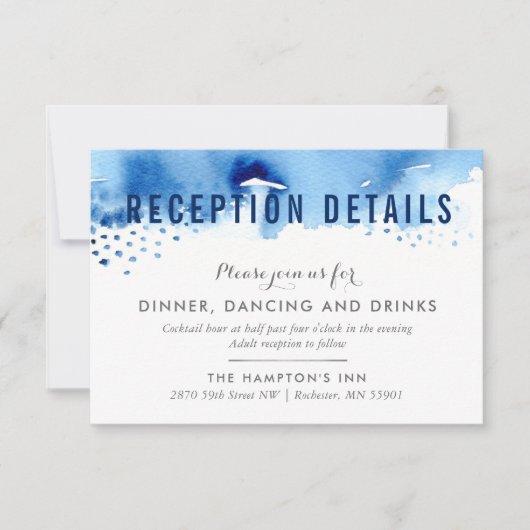 CARTE DE RÉCEPTION pinceau aquarelle élégant bleu (Devant)